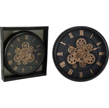 Hodiny Nástěnné hodiny s pohyblivým mechanismem – Ø 40 cm, černé se zlatými detaily