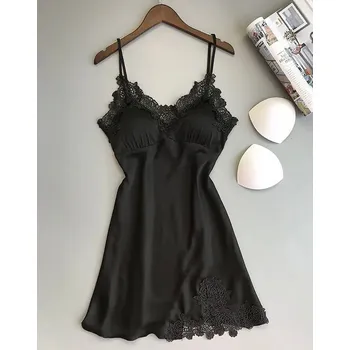 Dámské noční prádlo Saténová noční košilka - černá,L