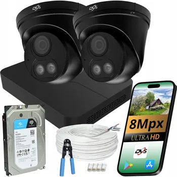 Bezpečnostní kamera Sada 2 černých kopulovitých IP PoE kamer 8Mpx 4K Dual Light s 1TB diskem DVS