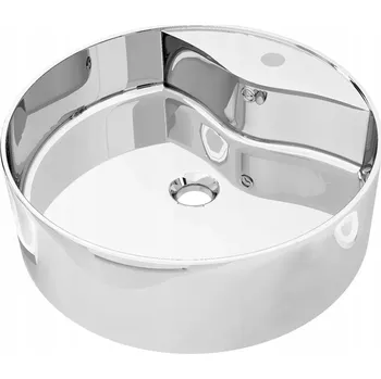 Kulaté keramické umyvadlo 465 x 155 mm, stříbrné, s přepadem