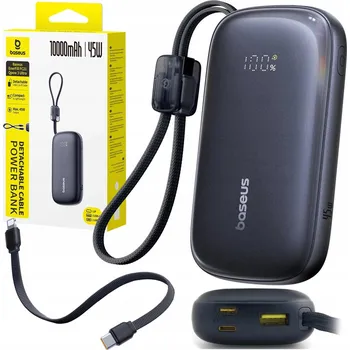 Powerbanka POWER BANK BASEUS 10000 mAh 45W USB TYP C USB-A + ODNÍMATELNÝ KABEL LIGHTNING