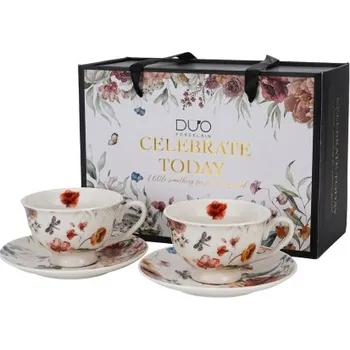 Sada 2 porcelánových hrnků s podšálky REBECCA 250 ml