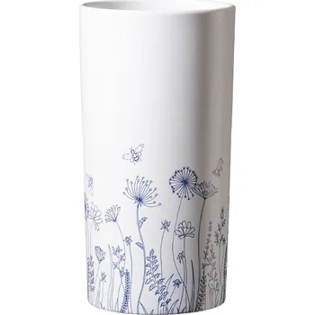 Květináč Bílá keramická váza s modrými květinami 11 x 21 cm