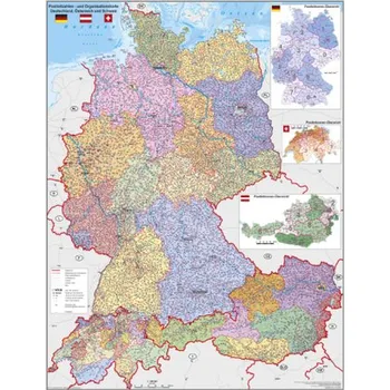 Stiefel Wandkarte Großformat Deutschland, Österreich und Schweiz, Postleitzahlen- und Organisationskarte, ohne Metallstäbe