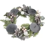 Adventní svícen věnec s růžovými kuličkami 30 cm