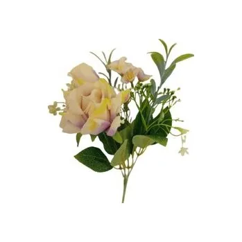 umělá květina Kytička růže a hortenzie krém-fialová JH005 krém-fialová