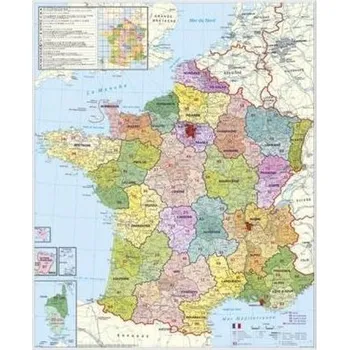 Stiefel Wandkarte Großformat Frankreich, Postleitzahlen, ohne Metallstäbe