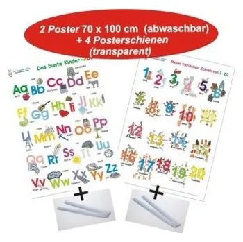 Předškolní výuka Das bunte Kinder-ABC + Meine tierischen Zahlen von 1-20, 2 Poster + 4 Posterschienen