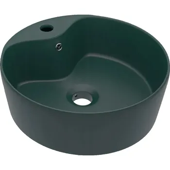 Kulaté keramické umyvadlo 36 x 13 cm, matná tmavě zeleň