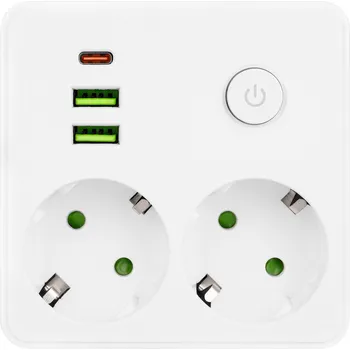 vypínač a zásuvka ROZBOČKA ROZDVOJKA 2 ZÁSUVKY 230V + 2 x USB A + 1 x USB C