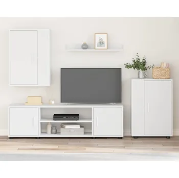 Obývací stěna vidaXL Sestava TV skříněk Nástěnný 4 pcs Bílá Kompozitní dřevo [3397896]
