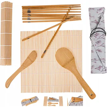 Příbor SADA NA SUSHI BAMBUSOVÁ PODLOŽKA HŮLKY LŽÍCE LOPATKA DÁREK 9 KS