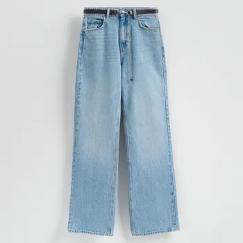 Dámské oblečení Reserved - Džínové kalhoty s páskem - tyrkysová - 629HF-56J - 629HF-56J-44