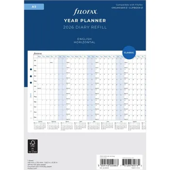 Náplň do diáře Filofax horizontální kalendář 2026 plánovací AJ - A5
