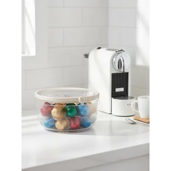 Dóza na potraviny Sinsay - Rýhovaná nádoba s víkem na kávové kapsle - bílá - 995HB-00X - 995HB-00X-ONE