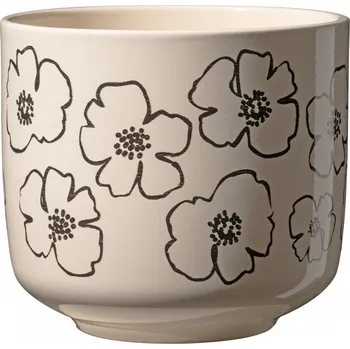 Květináč Béžový keramický květináč Bari s černými květy