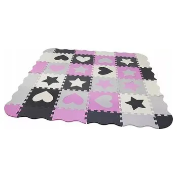 Puzzle Matadi Pěnové puzzle šedo-růžové Srdce a hvězdy (28x28)