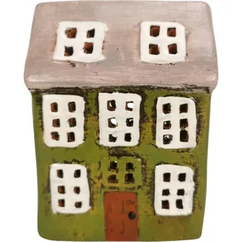 Keramický domeček na svíčku zelený, 13 cm