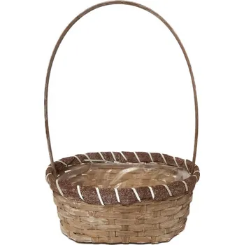 Proutěný hnědý oválný koš s uchem a igelitovou výstelkou 23 x 16 x 9 cm