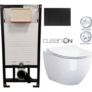 DEANTE Podomítkový rám, pro závěsné WC mísy + SLIM tlačítko černé + WC CERSANIT ZEN CLEANON + SEDÁTKO CST_WC01 N51P HA1