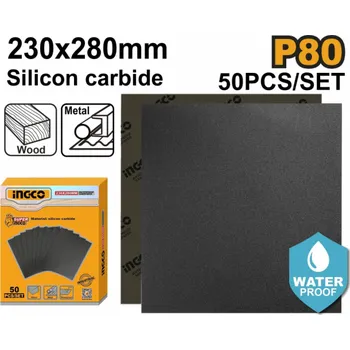 Brusný papír Ingco papír brusný P80 230 x 280mm, 50 ks