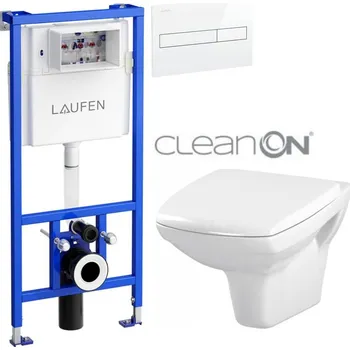 LAUFEN Rámový podomítkový modul CW1 SET s bílým tlačítkem + WC CERSANIT CLEANON CARINA + SEDÁTKO H8946600000001BI CA1