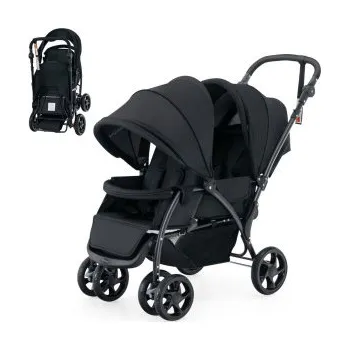 Kočárek Skládací kočárek pro dvojčata BC10248DK s nastavitelnou opěrkou a stříškou, nosnost 30 kg, černý - A COSTWAY