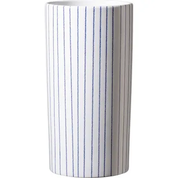 Květináč Bílá keramická váza s jemnými modrými proužky 11 x 21 cm