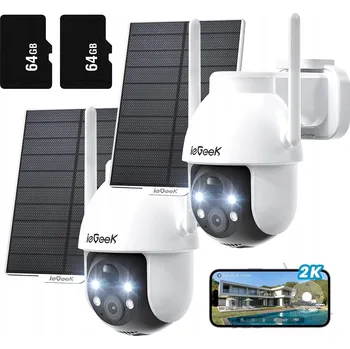 IP kamera 2 KS SOLÁRNÍ WIFI KAMERA 2K SMART VENKOVNÍ OTOČNÁ IP BEZDRÁTOVÁ 64GB