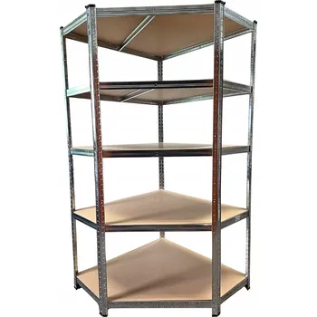 Dílenský regál SKLADOVÝ ROHOVÝ REGÁL KOVOVÝ GARÁŽOVÝ 875kg 180x90x40 stříbrný