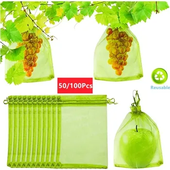Ochranné sáčky na plody proti ptákům, 100 ks | organzové sáčky - Zelená,15x20cm (50 ks)