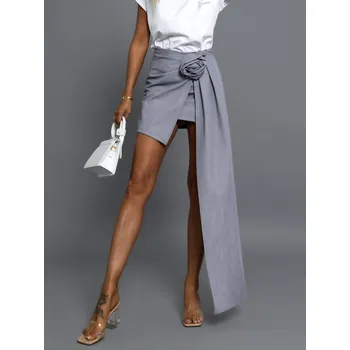 Dámské šaty Šedá krátká mini sukně DIVOLET s aplikací Velikost: ONESIZE