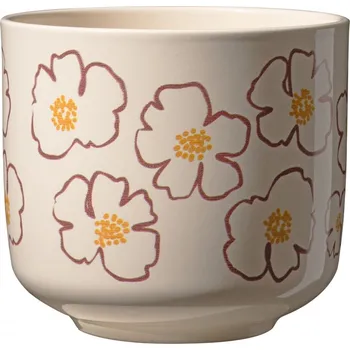 Květináč Béžový keramický květináč Bari s červenými květy