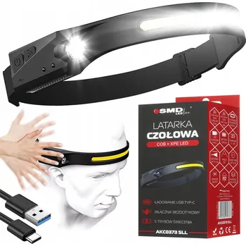 Čelovka VÝKONNÁ ČELOVKA LED REFLEKTOR NA HLAVU COB ČELOVKA SENZOR POHYBU USB