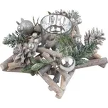 Dřevěný svícen ve tvaru hvězdy se stříbrnými doplňky 20 cm