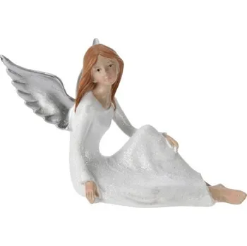 Vánoční dekorace Sedící anděl s glitry C 10 cm