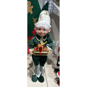 Vánoční dekorace Stojící elf s teleskopickýma nohama, zelený 88 cm