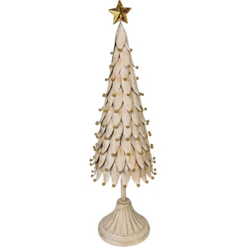 Vánoční dekorace Kovový bílozlatý vánoční stromeček 56 cm