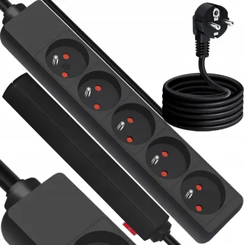 Napájecí kabel PRODLUŽOVACÍ KABEL ELEKTRICKÁ LIŠTA 100% MĚDĚNÝ SILNÝ KABEL 5 ZÁSUVEK 3M