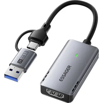 ESSAGER ES-CJK01 2v1 video redukce - HDMI na USB-C / USB-A - tmavě šedá