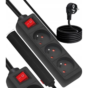 Napájecí kabel Prodlužovací Kabel lištový LTC 3 m 3 ks zásuvek, černý