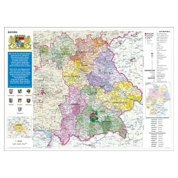 Stiefel Wandkarte Kleinformat Bayern, politisch mit Postleitzahlen, ohne Metallstäbe