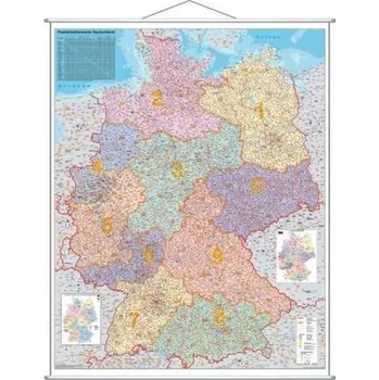 Stiefel Wandkarte Großformat Deutschland, Postleitzahlenkarte, mit Metallstäben