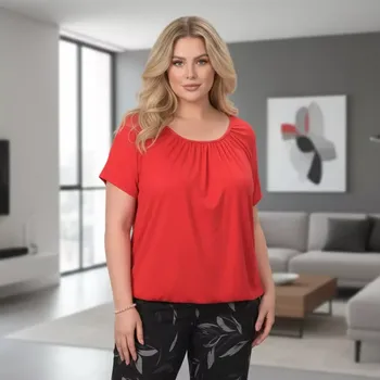 Dámské tričko Dámské červené triko do gumy Italy moda univerzální velikost XXL - XXXL P1694