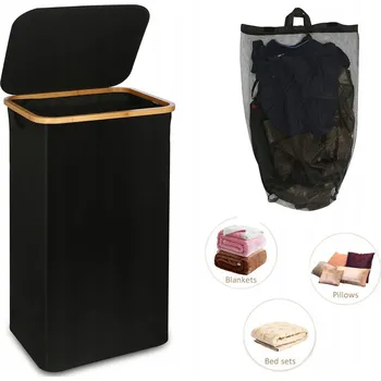 Koš na prádlo BAMBUSOVÝ KOŠ NA PRÁDLO S VÍKEM, VELKÝ ORGANIZÉR NA BIELIZNU 100L