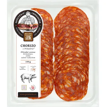 Sušené maso PRŠUTÉRIE® Chovaneček CHORIZO z Pršutérie® vakuované cca 100 g Výrobek jemně nakrájen