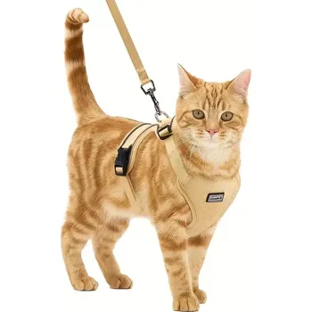 Postroj a vodítko pro kočky - Béžový , M