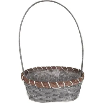 Proutěný šedý oválný koš s uchem a igelitovou výstelkou 23 x 16 x 9 cm