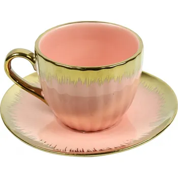Hrnek s podšálkem Charlotte 5 cm růžový/zlatý