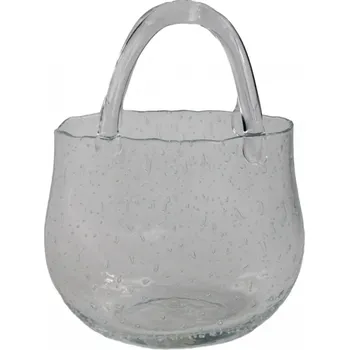 Váza Skleněná čirá kabelka s uchem – dekorativní váza / květináč, 21 × 11 × 27,5 cm
